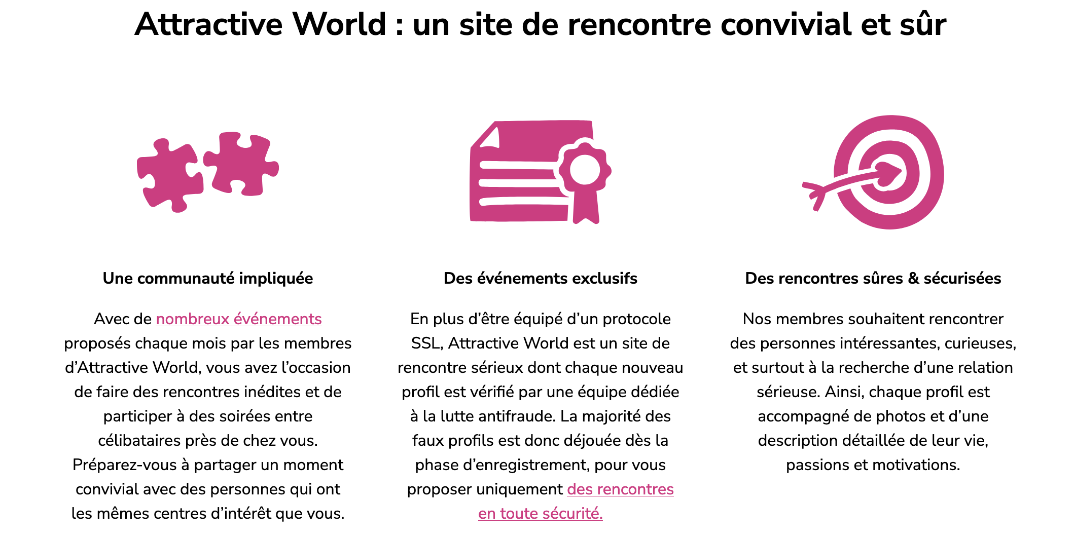 Attractive World fonctionnalités